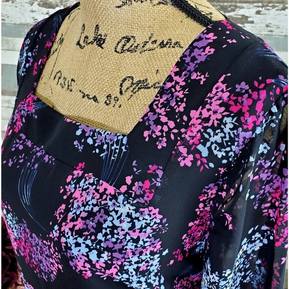 Lane Bryant Womens Plus Floral Square Neck Lined Blouse Purple Pink Size 14 NWT - Picture 6 of 8